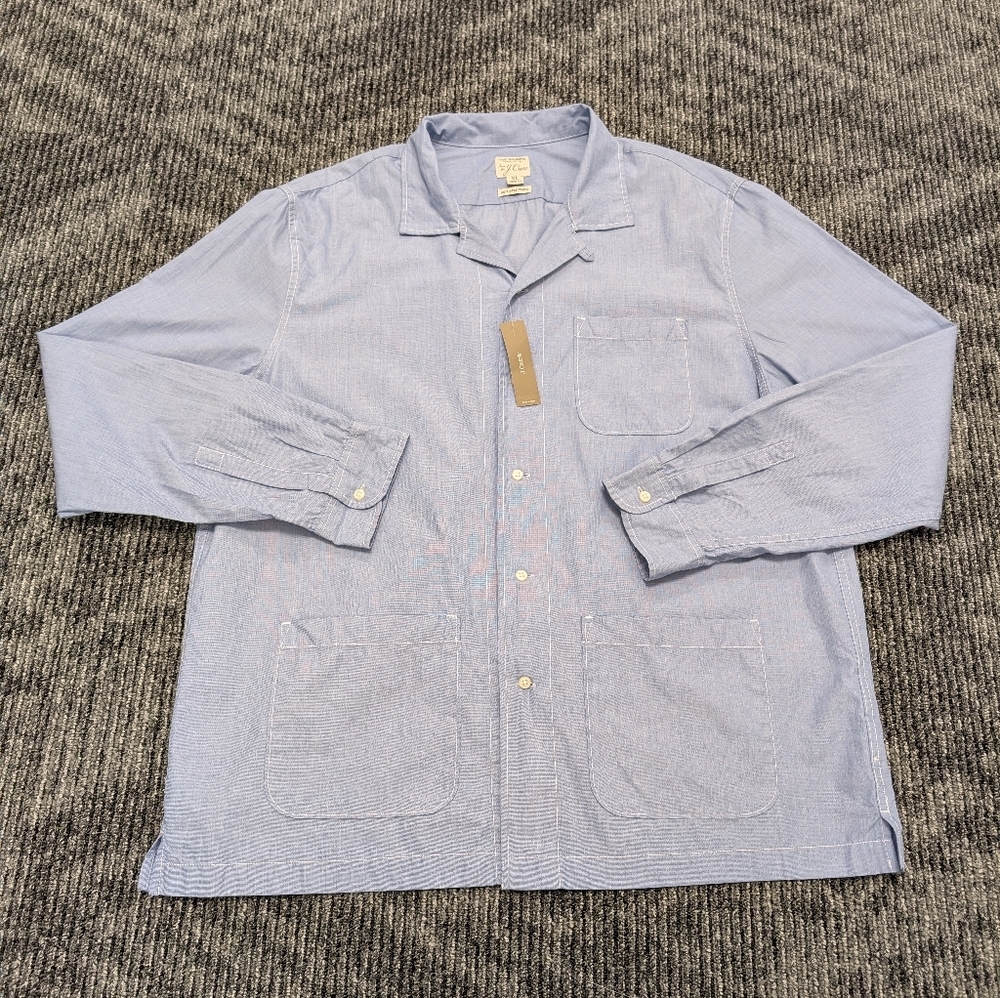 J. Crew Camp Collar Shirt Jacket XL NWT Blue Organic Cotton Utility - Picture 8 of 16